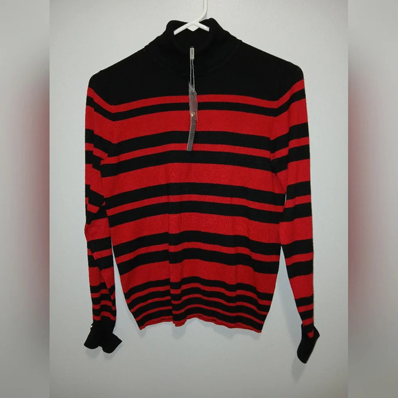 Joseph A red black turtleneck striped shirt Womens Small P NWT office wear - Picture 1 of 10